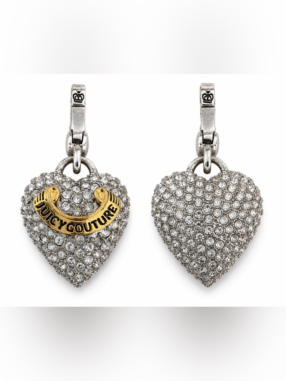 Juicy Couture Rhinestone Heart Charm Pendant Silver Tone Y2K Glam